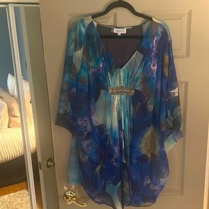Jennifer Lopez Embellished Water Color Dress with Batwing Sleeves size XS